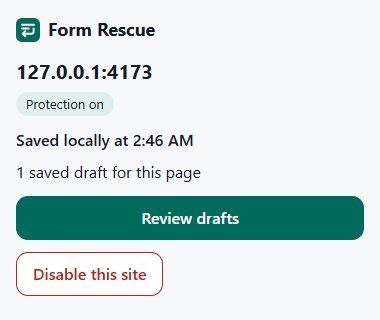 The popup reporting Protection on and Saved locally at a specific time.